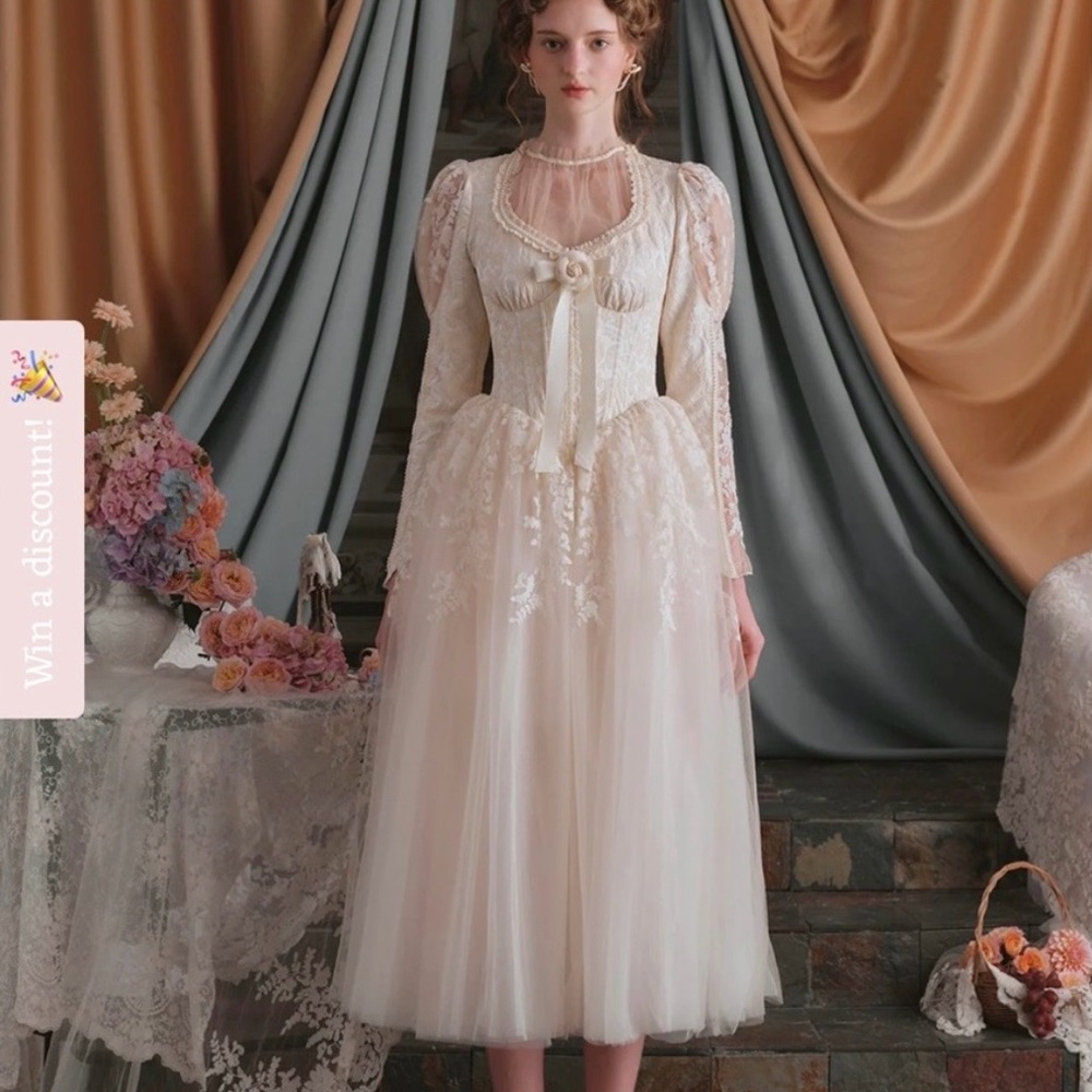 Lacemade 1900s Vintage inspired Midi Lace Bridal Gown costume NWT Size L (6-8) - Picture 8 of 14